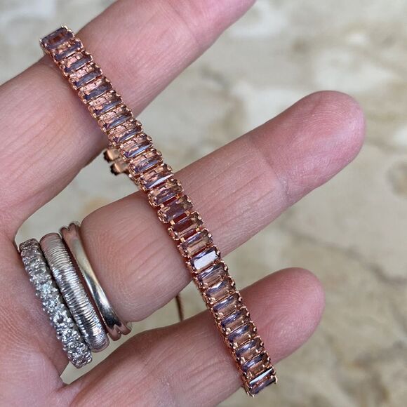 NWOT Rose Gold Tone Purple Stones Adjustable Bracelet - Picture 2 of 5